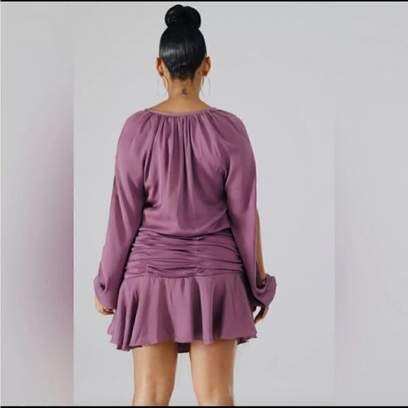 NWT DO+BE Long Sleeve Navy Blue  Ruffle Mini Dress Size Medium - Picture 2 of 7